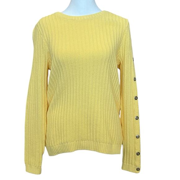 Talbots Sweaters - Talbots Cable Knit Sweater Crew Neck Pullover Yellow Fisherman Button Size Small